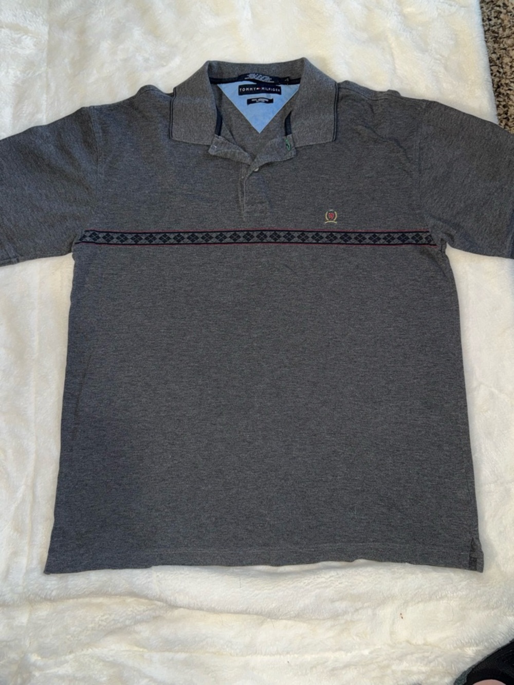 Tommy Hilfiger Gray Polo with Navy & Red Chest Band